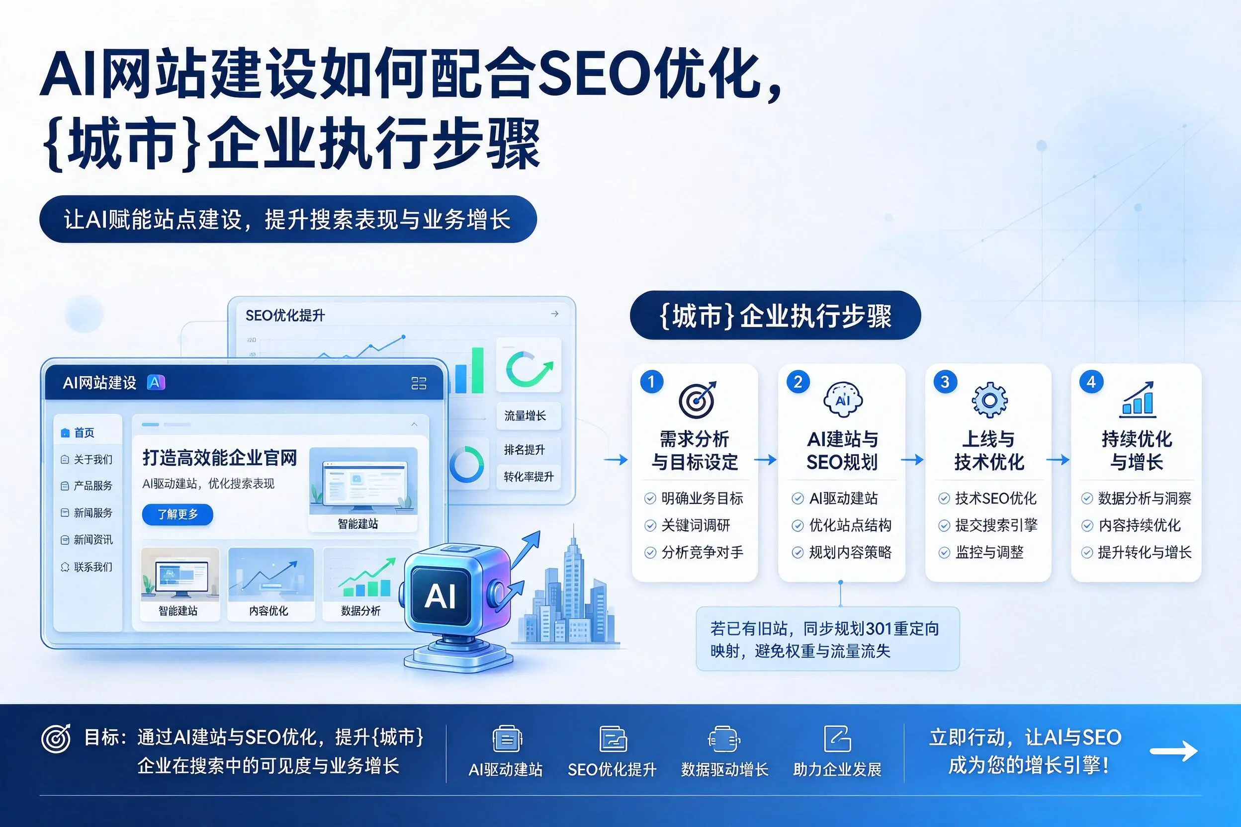 AI网站建设如何配合SEO优化,鹤岗企业执行步骤